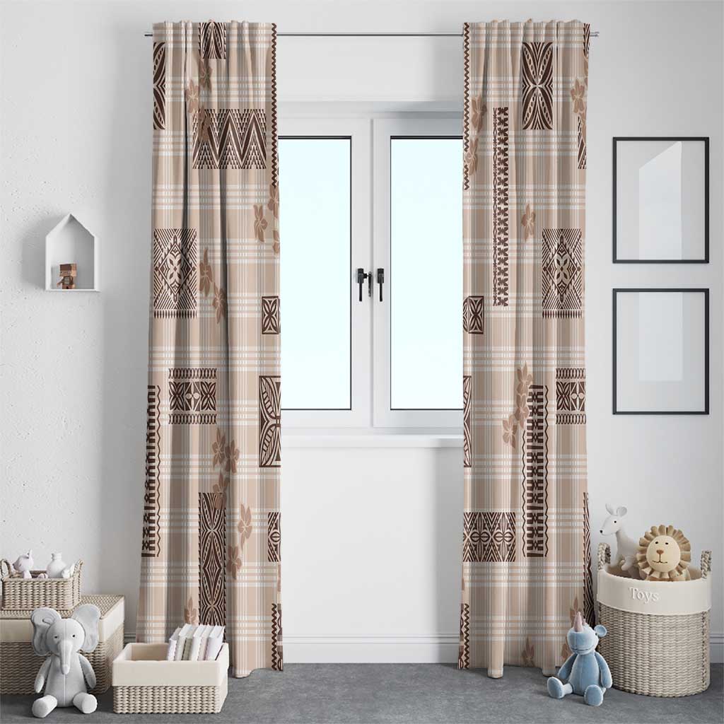 Hawaiian Quilt Tapa On Beige Palaka Motifs Window Curtain LT7 - Polynesian Pride