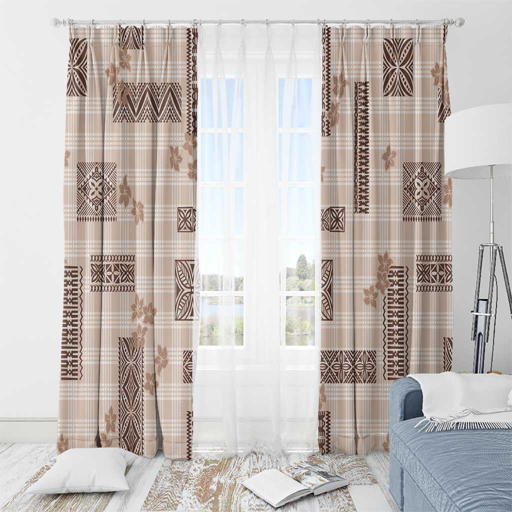 Hawaiian Quilt Tapa On Beige Palaka Motifs Window Curtain LT7 - Polynesian Pride
