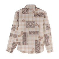 Hawaiian Quilt Tapa On Beige Palaka Motifs Women Casual Shirt LT7 - Polynesian Pride