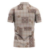 Hawaiian Quilt Tapa On Beige Palaka Motifs Zipper Polo Shirt LT7 - Polynesian Pride