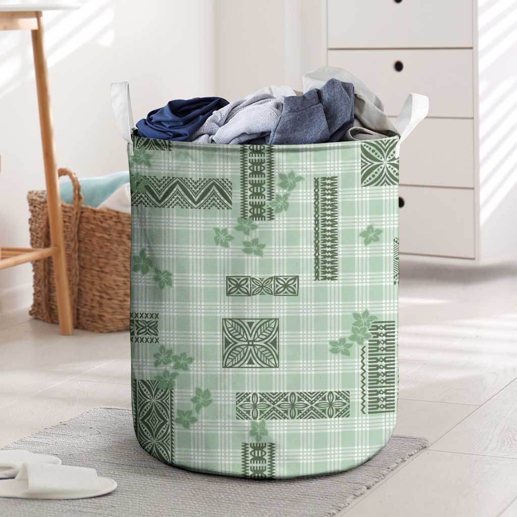 Hawaiian Quilt Tapa On Pastel Mint Palaka Motifs Laundry Basket LT7 Mint - Polynesian Pride