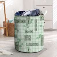 Hawaiian Quilt Tapa On Pastel Mint Palaka Motifs Laundry Basket LT7 Mint - Polynesian Pride