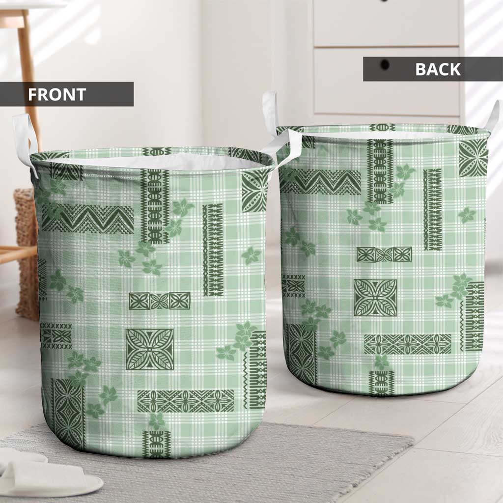 Hawaiian Quilt Tapa On Pastel Mint Palaka Motifs Laundry Basket LT7 - Polynesian Pride