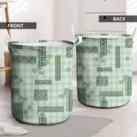 Hawaiian Quilt Tapa On Pastel Mint Palaka Motifs Laundry Basket LT7 - Polynesian Pride