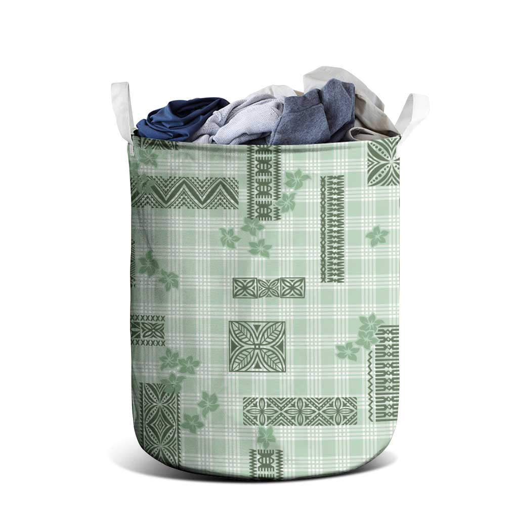 Hawaiian Quilt Tapa On Pastel Mint Palaka Motifs Laundry Basket LT7 - Polynesian Pride