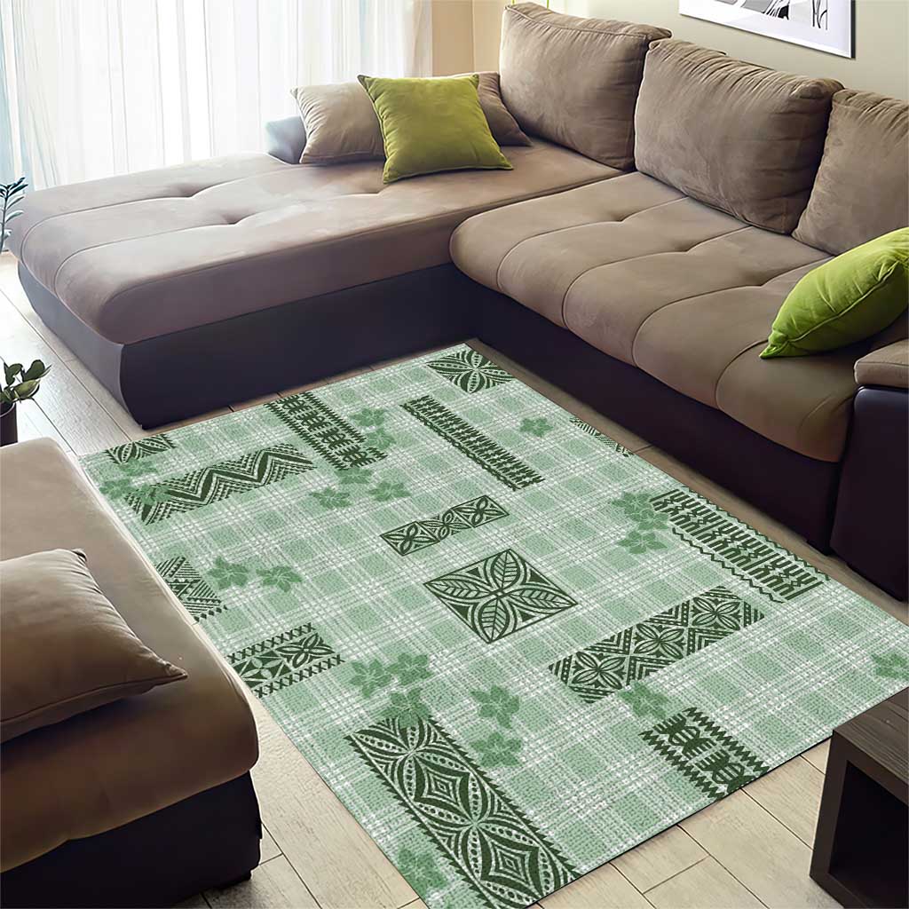 Hawaiian Quilt Tapa On Pastel Mint Palaka Motifs Area Rug LT7 - Polynesian Pride