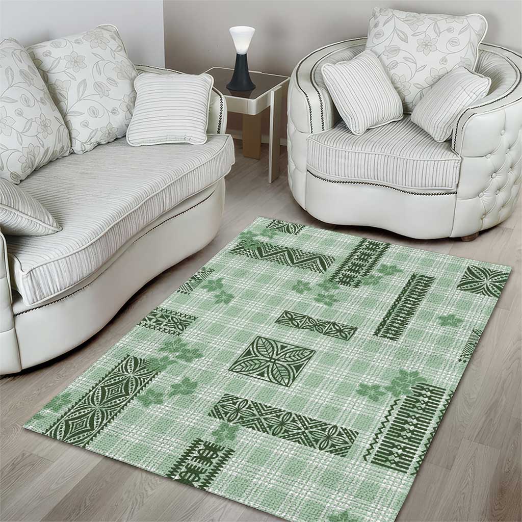 Hawaiian Quilt Tapa On Pastel Mint Palaka Motifs Area Rug LT7 - Polynesian Pride