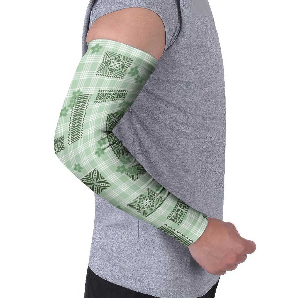 Hawaiian Quilt Tapa On Pastel Mint Palaka Motifs Arm Sleeves LT7 - Polynesian Pride