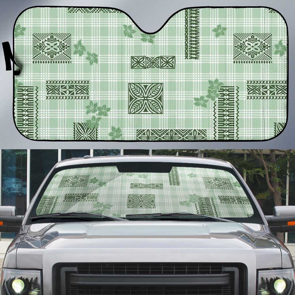 Hawaiian Quilt Tapa On Pastel Mint Palaka Motifs Auto Sun Shade LT7 Mint - Polynesian Pride