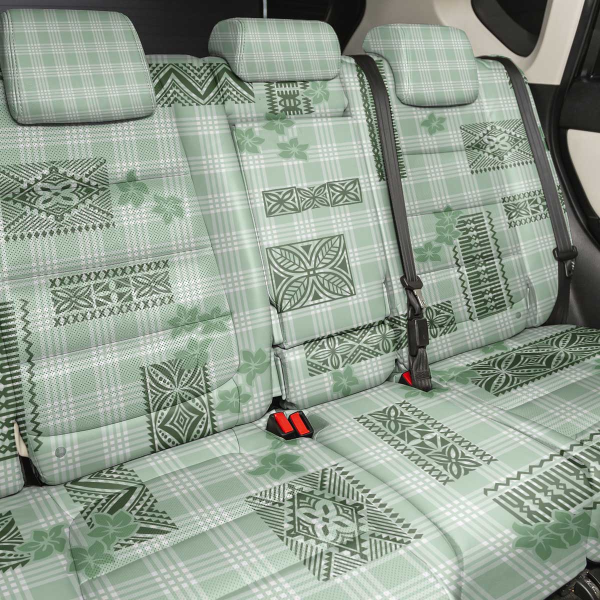 Hawaiian Quilt Tapa On Pastel Mint Palaka Motifs Back Car Seat Cover LT7 - Polynesian Pride