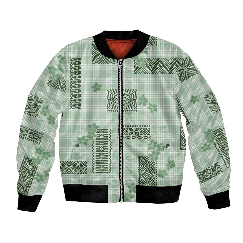 Hawaiian Quilt Tapa On Pastel Mint Palaka Motifs Bomber Jacket LT7 Unisex Mint - Polynesian Pride