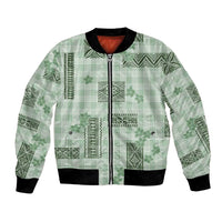 Hawaiian Quilt Tapa On Pastel Mint Palaka Motifs Bomber Jacket LT7 Unisex Mint - Polynesian Pride