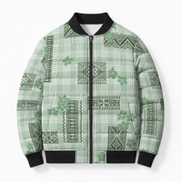 Hawaiian Quilt Tapa On Pastel Mint Palaka Motifs Bomber Puffer Jacket LT7 Unisex Mint - Polynesian Pride