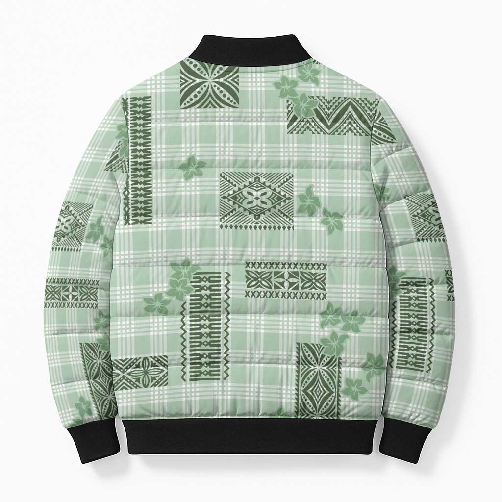 Hawaiian Quilt Tapa On Pastel Mint Palaka Motifs Bomber Puffer Jacket LT7 - Polynesian Pride