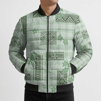 Hawaiian Quilt Tapa On Pastel Mint Palaka Motifs Bomber Puffer Jacket LT7 - Polynesian Pride