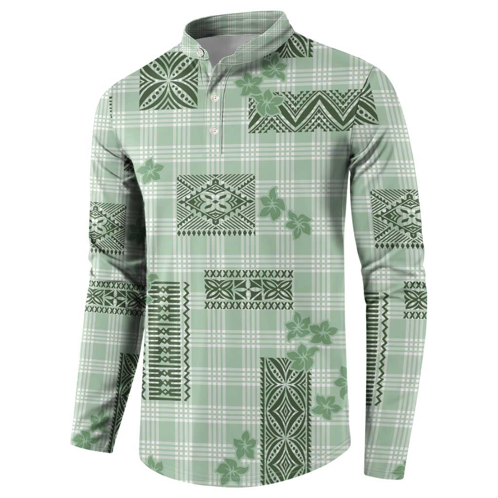 Hawaiian Quilt Tapa On Pastel Mint Palaka Motifs Button Sweatshirt LT7 - Polynesian Pride
