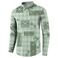 Hawaiian Quilt Tapa On Pastel Mint Palaka Motifs Button Sweatshirt LT7 - Polynesian Pride