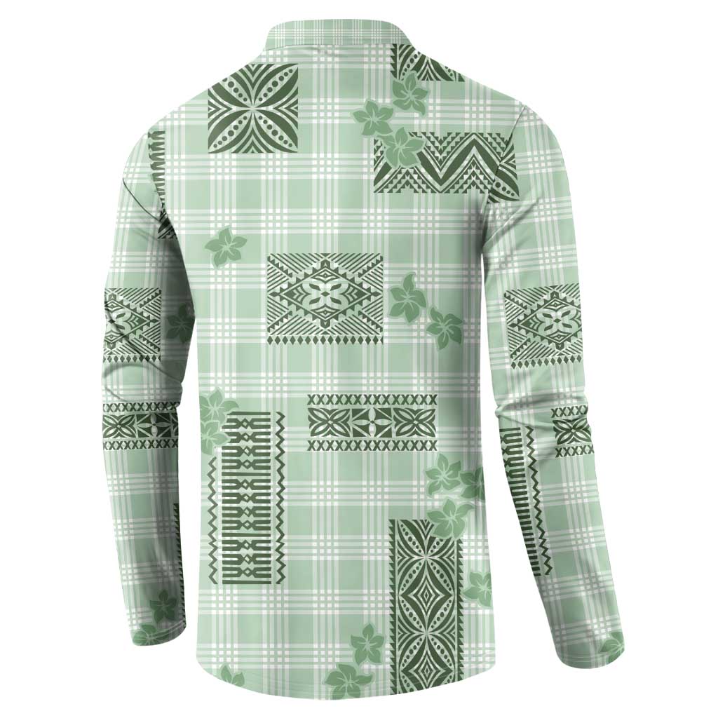 Hawaiian Quilt Tapa On Pastel Mint Palaka Motifs Button Sweatshirt LT7 - Polynesian Pride