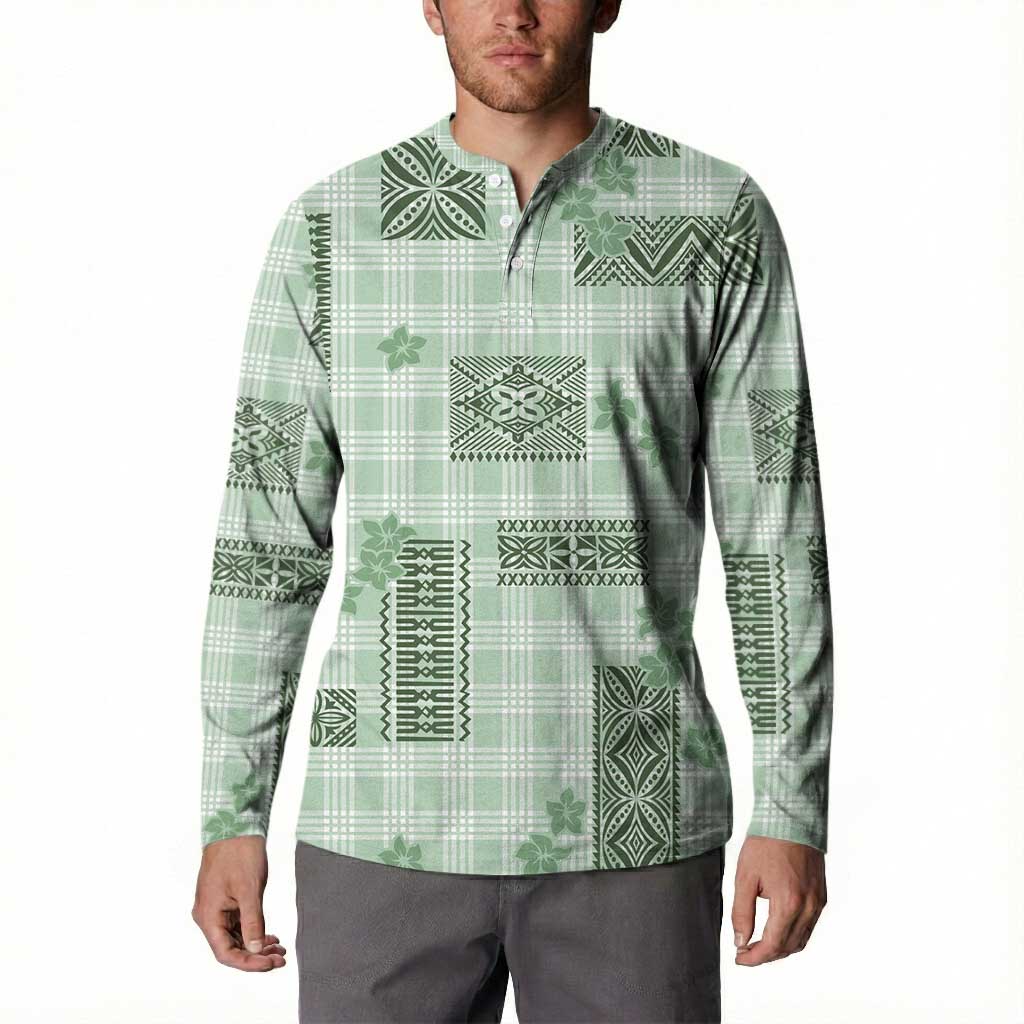 Hawaiian Quilt Tapa On Pastel Mint Palaka Motifs Button Sweatshirt LT7 - Polynesian Pride