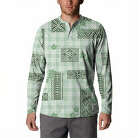 Hawaiian Quilt Tapa On Pastel Mint Palaka Motifs Button Sweatshirt LT7 - Polynesian Pride