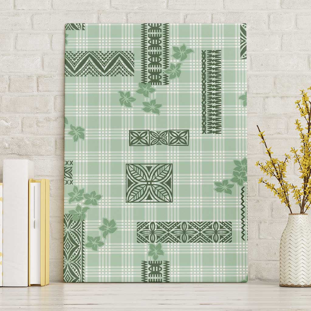 Hawaiian Quilt Tapa On Pastel Mint Palaka Motifs Canvas Wall Art
