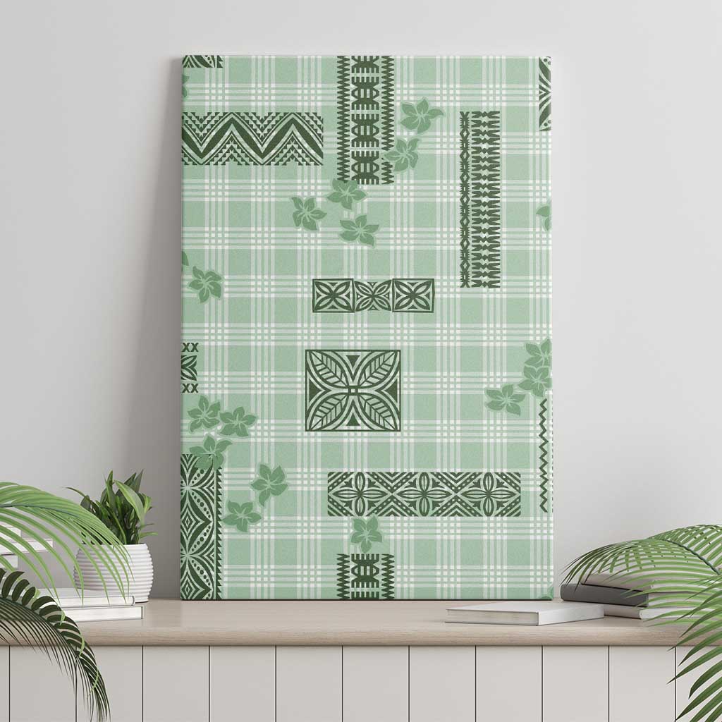 Hawaiian Quilt Tapa On Pastel Mint Palaka Motifs Canvas Wall Art