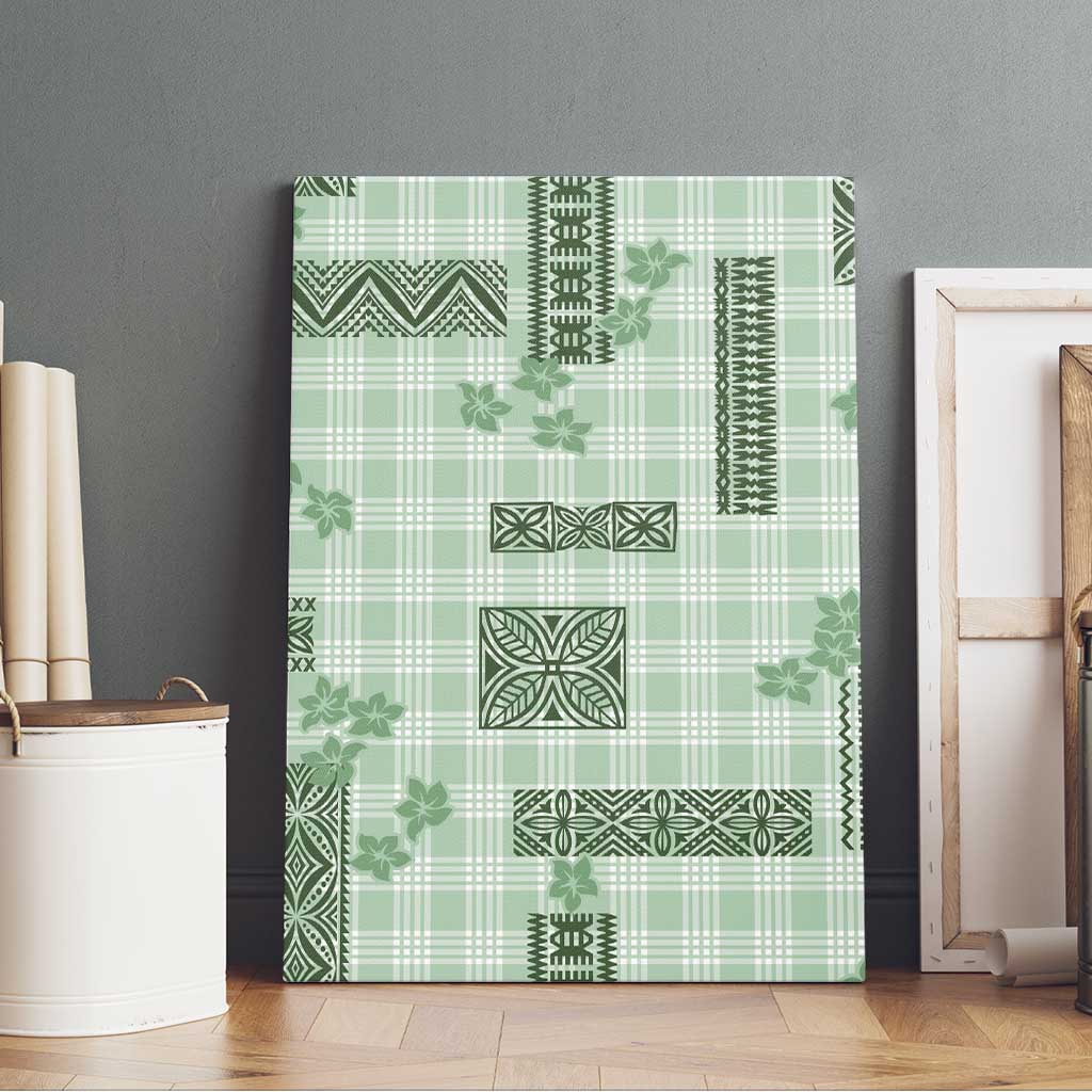 Hawaiian Quilt Tapa On Pastel Mint Palaka Motifs Canvas Wall Art