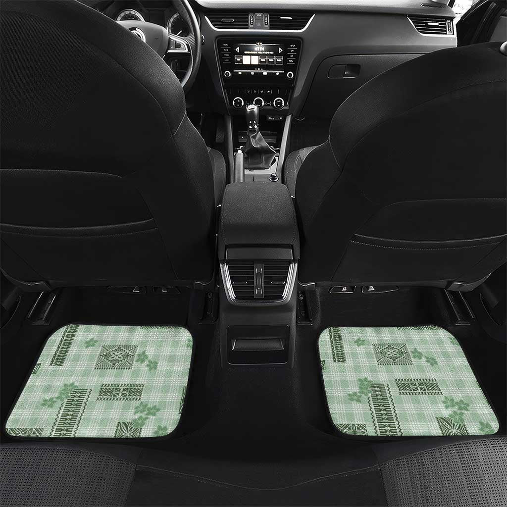 Hawaiian Quilt Tapa On Pastel Mint Palaka Motifs Car Mats LT7 Set 2pcs - Back Mint - Polynesian Pride
