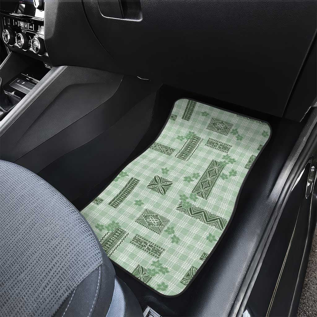 Hawaiian Quilt Tapa On Pastel Mint Palaka Motifs Car Mats LT7 - Polynesian Pride