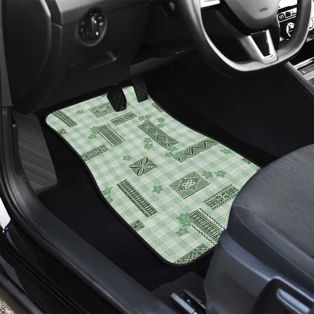 Hawaiian Quilt Tapa On Pastel Mint Palaka Motifs Car Mats LT7 - Polynesian Pride