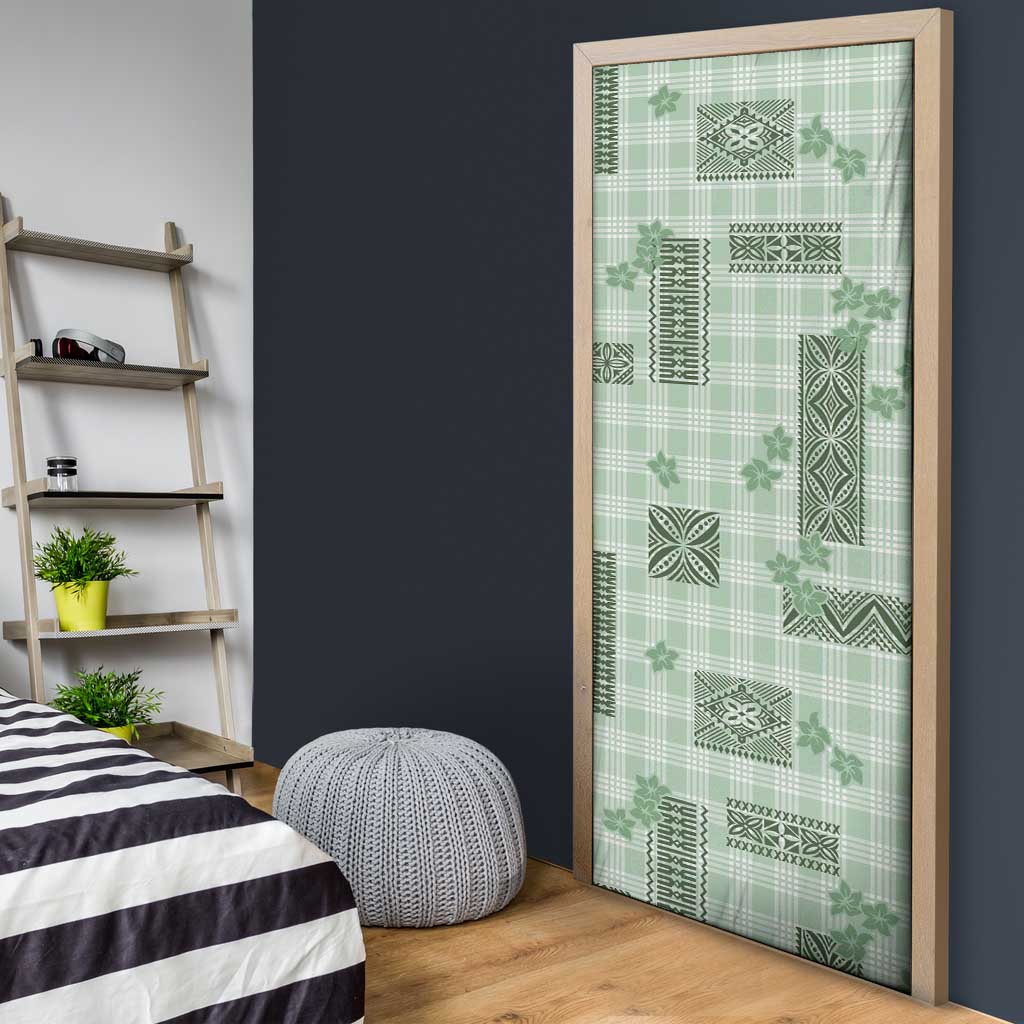 Hawaiian Quilt Tapa On Pastel Mint Palaka Motifs Door Cover LT7 - Polynesian Pride