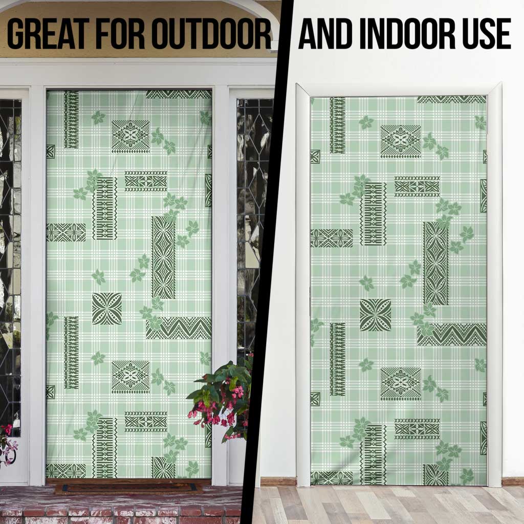 Hawaiian Quilt Tapa On Pastel Mint Palaka Motifs Door Cover LT7 - Polynesian Pride