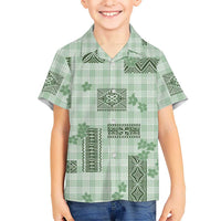 Hawaiian Quilt Tapa On Pastel Mint Palaka Motifs Family Matching Long Sleeve Bodycon Dress and Hawaiian Shirt