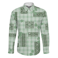 Hawaiian Quilt Tapa On Pastel Mint Palaka Motifs Family Matching Mermaid Dress and Hawaiian Shirt