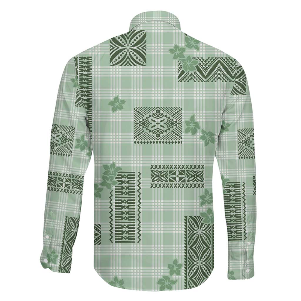 Hawaiian Quilt Tapa On Pastel Mint Palaka Motifs Family Matching Mermaid Dress and Hawaiian Shirt