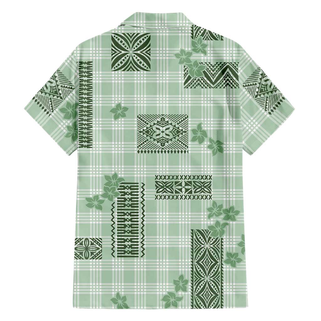 Hawaiian Quilt Tapa On Pastel Mint Palaka Motifs Family Matching Off Shoulder Short Dress and Hawaiian Shirt