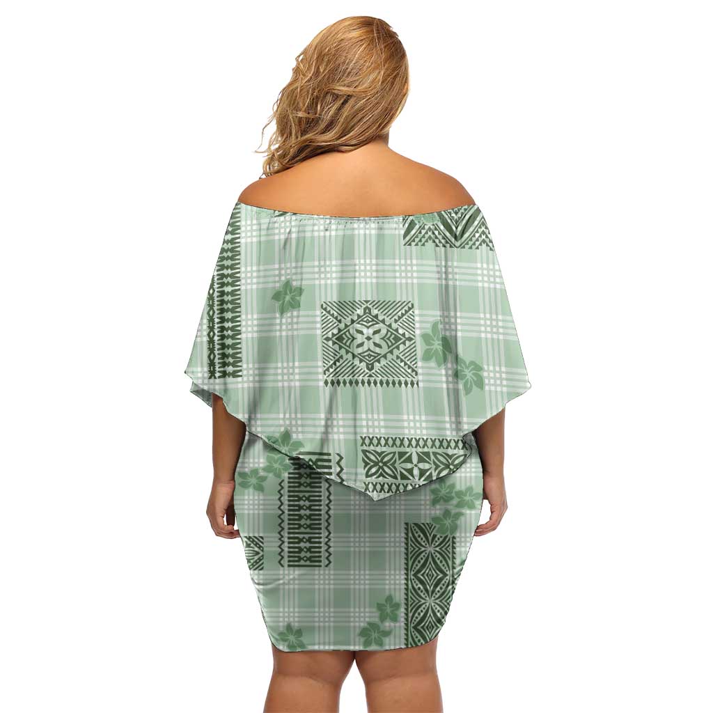 Hawaiian Quilt Tapa On Pastel Mint Palaka Motifs Family Matching Off Shoulder Short Dress and Hawaiian Shirt