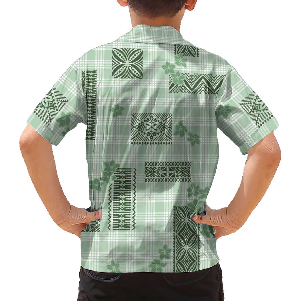 Hawaiian Quilt Tapa On Pastel Mint Palaka Motifs Family Matching Short Sleeve Bodycon Dress and Hawaiian Shirt