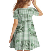 Hawaiian Quilt Tapa On Pastel Mint Palaka Motifs Family Matching Short Sleeve Bodycon Dress and Hawaiian Shirt