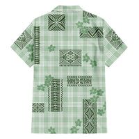 Hawaiian Quilt Tapa On Pastel Mint Palaka Motifs Family Matching Short Sleeve Bodycon Dress and Hawaiian Shirt