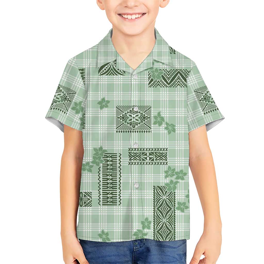 Hawaiian Quilt Tapa On Pastel Mint Palaka Motifs Family Matching Short Sleeve Bodycon Dress and Hawaiian Shirt