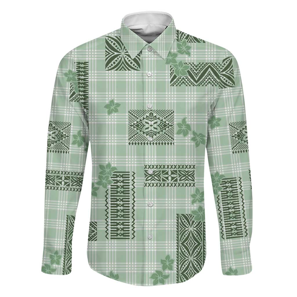 Hawaiian Quilt Tapa On Pastel Mint Palaka Motifs Family Matching Tank Maxi Dress and Hawaiian Shirt