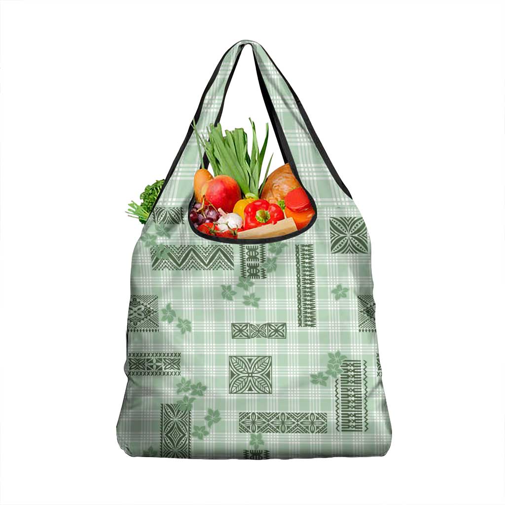 Hawaiian Quilt Tapa On Pastel Mint Palaka Motifs Grocery Bag LT7 1-pack One Size Mint - Polynesian Pride