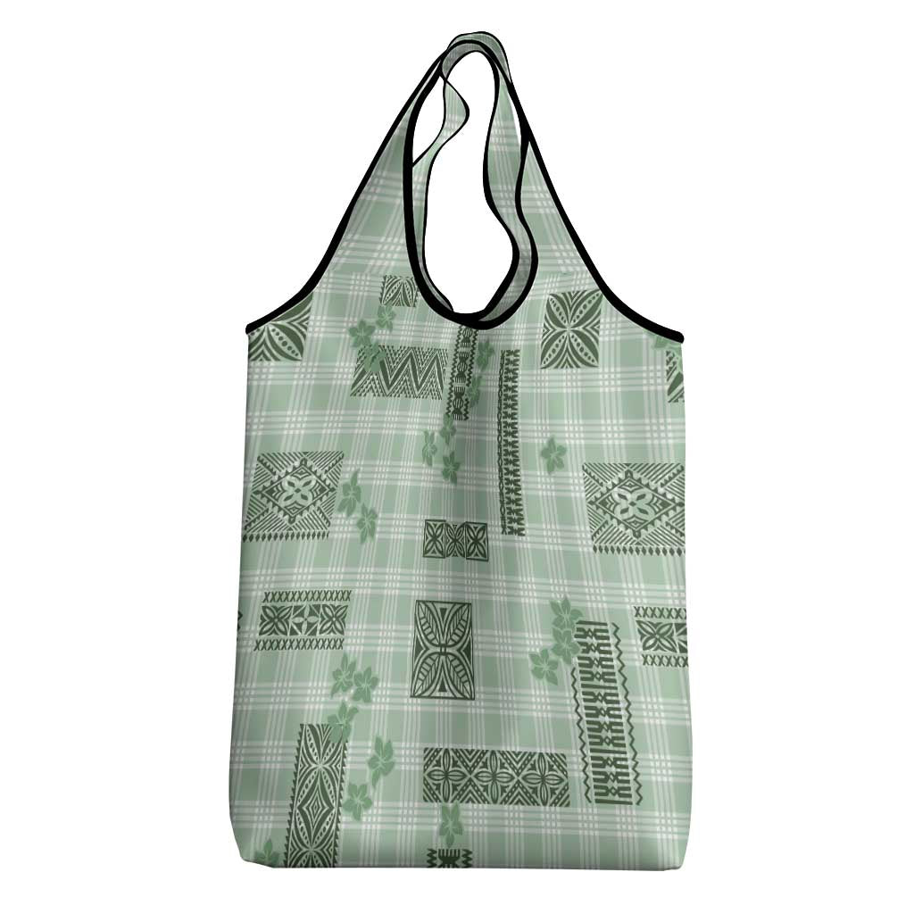 Hawaiian Quilt Tapa On Pastel Mint Palaka Motifs Grocery Bag LT7 - Polynesian Pride