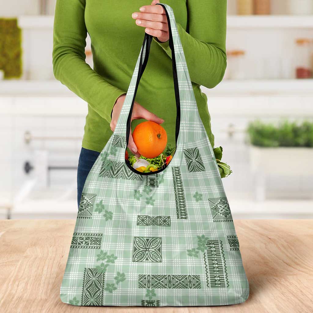 Hawaiian Quilt Tapa On Pastel Mint Palaka Motifs Grocery Bag LT7 - Polynesian Pride
