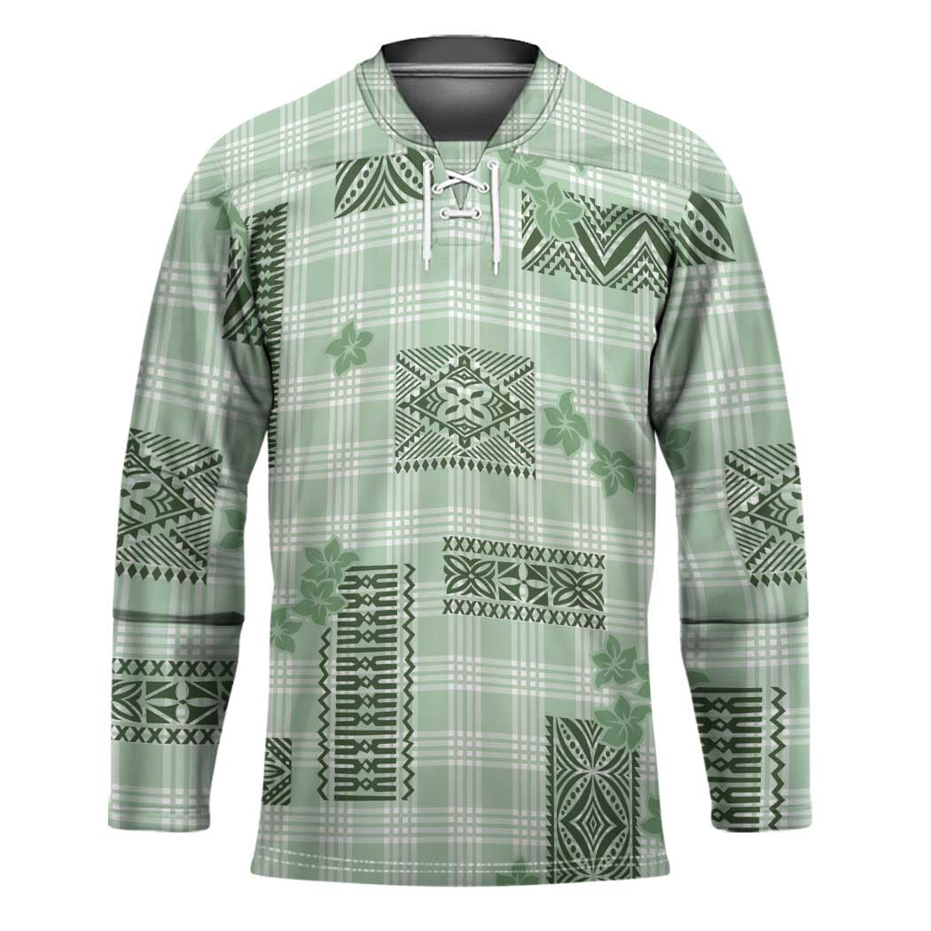 Hawaiian Quilt Tapa On Pastel Mint Palaka Motifs Hockey Jersey LT7 Unisex Mint - Polynesian Pride