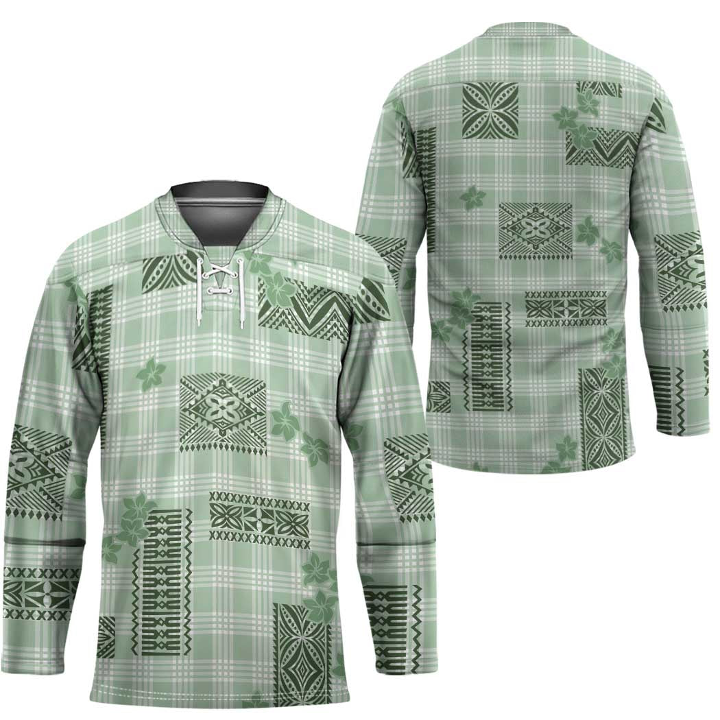 Hawaiian Quilt Tapa On Pastel Mint Palaka Motifs Hockey Jersey LT7 - Polynesian Pride