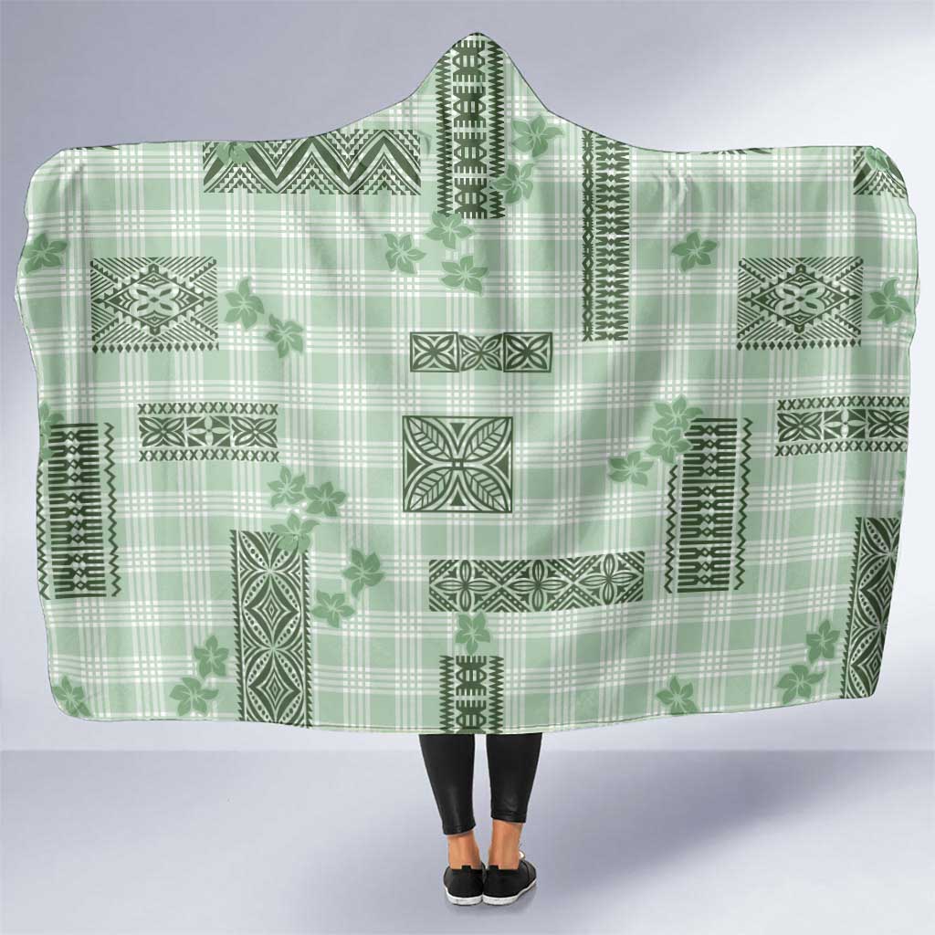 Hawaiian Quilt Tapa On Pastel Mint Palaka Motifs Hooded Blanket LT7 One Size Mint - Polynesian Pride