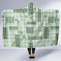 Hawaiian Quilt Tapa On Pastel Mint Palaka Motifs Hooded Blanket LT7 One Size Mint - Polynesian Pride