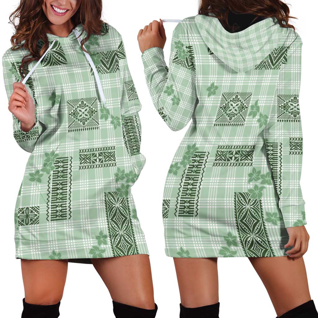 Hawaiian Quilt Tapa On Pastel Mint Palaka Motifs Hoodie Dress LT7 - Polynesian Pride